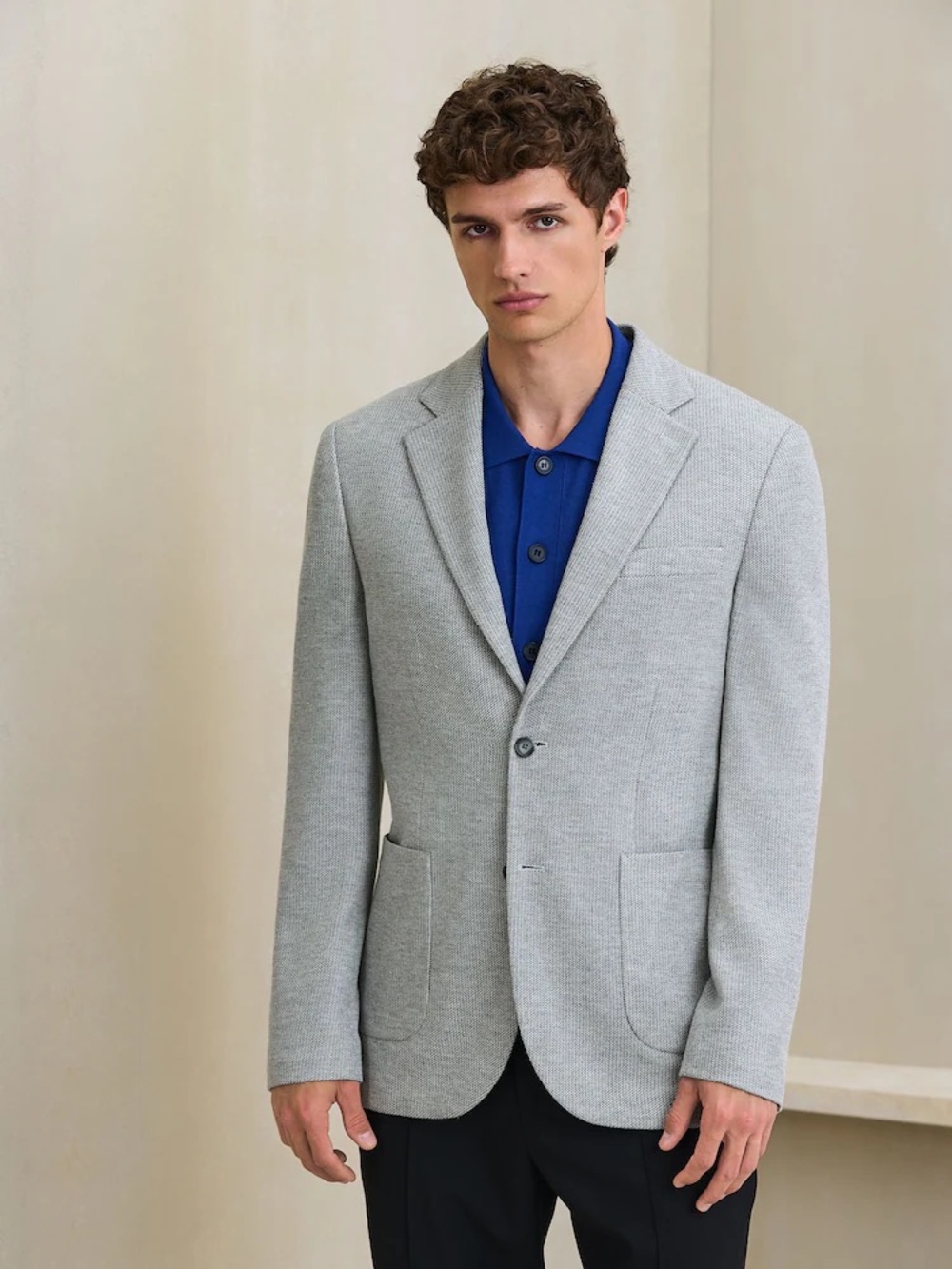 RW&CO. Men's Light Gray Knit Blazer - Modern Tailored Jacket